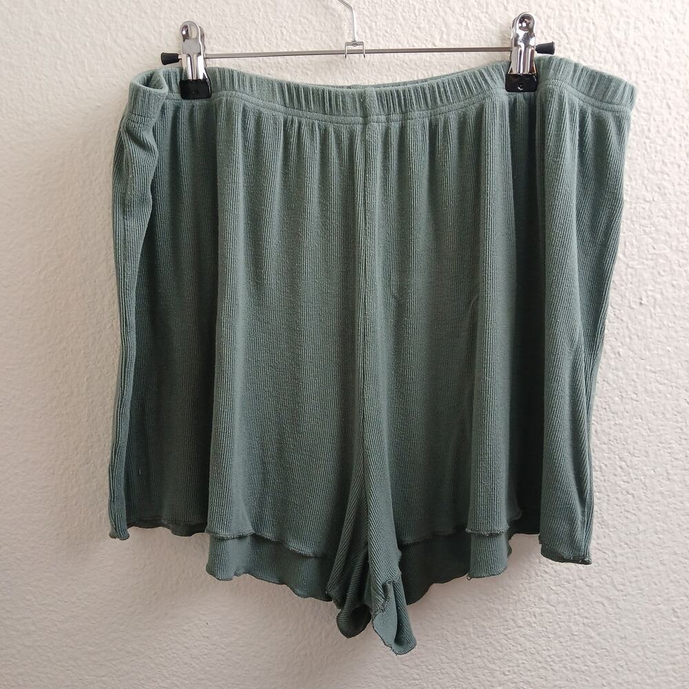 olive green ribbed wide-leg lounge shorts XX-Large Plus 2X sleepwear comfy cool